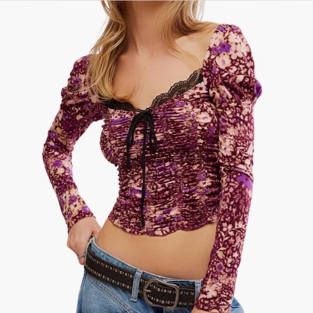 Free People “Layer It On Me” Ruched Lace Crop Top | Size S | Brand New
